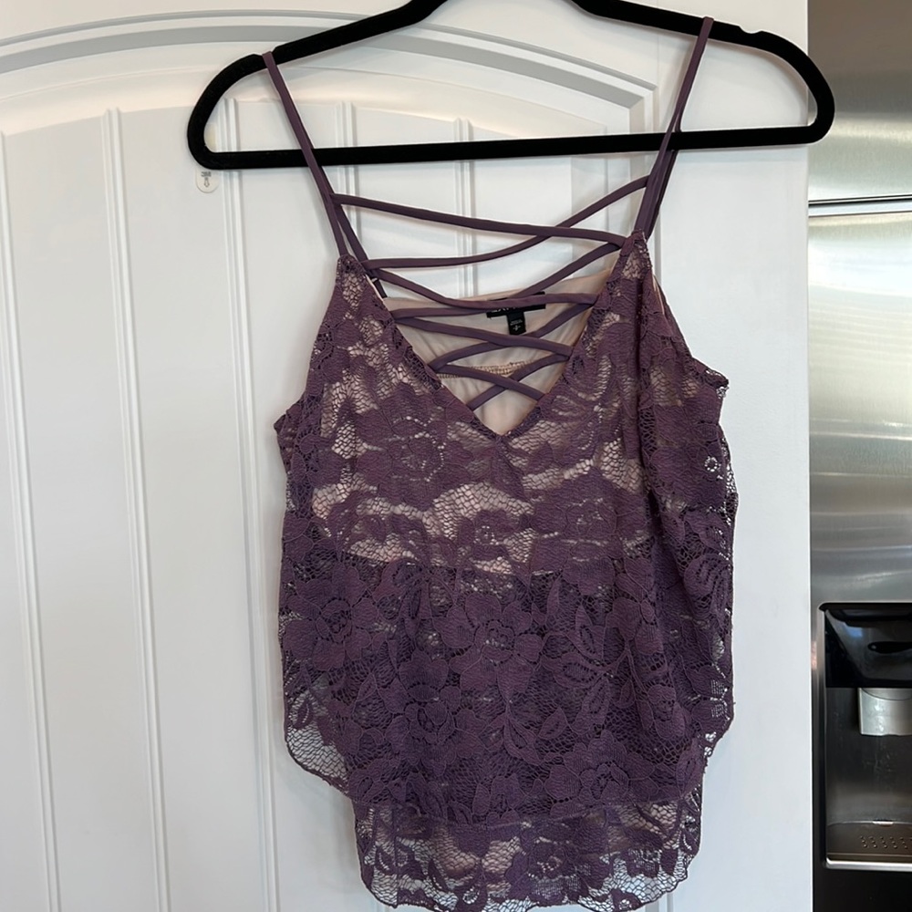 Express, purple lace tank top, size small